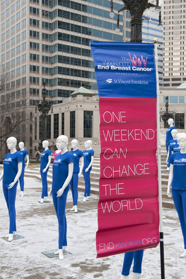 Mannequins at Monument Circle in Indianapolis for the Weekend to End Breast Cancer: They did not complain about the cold!