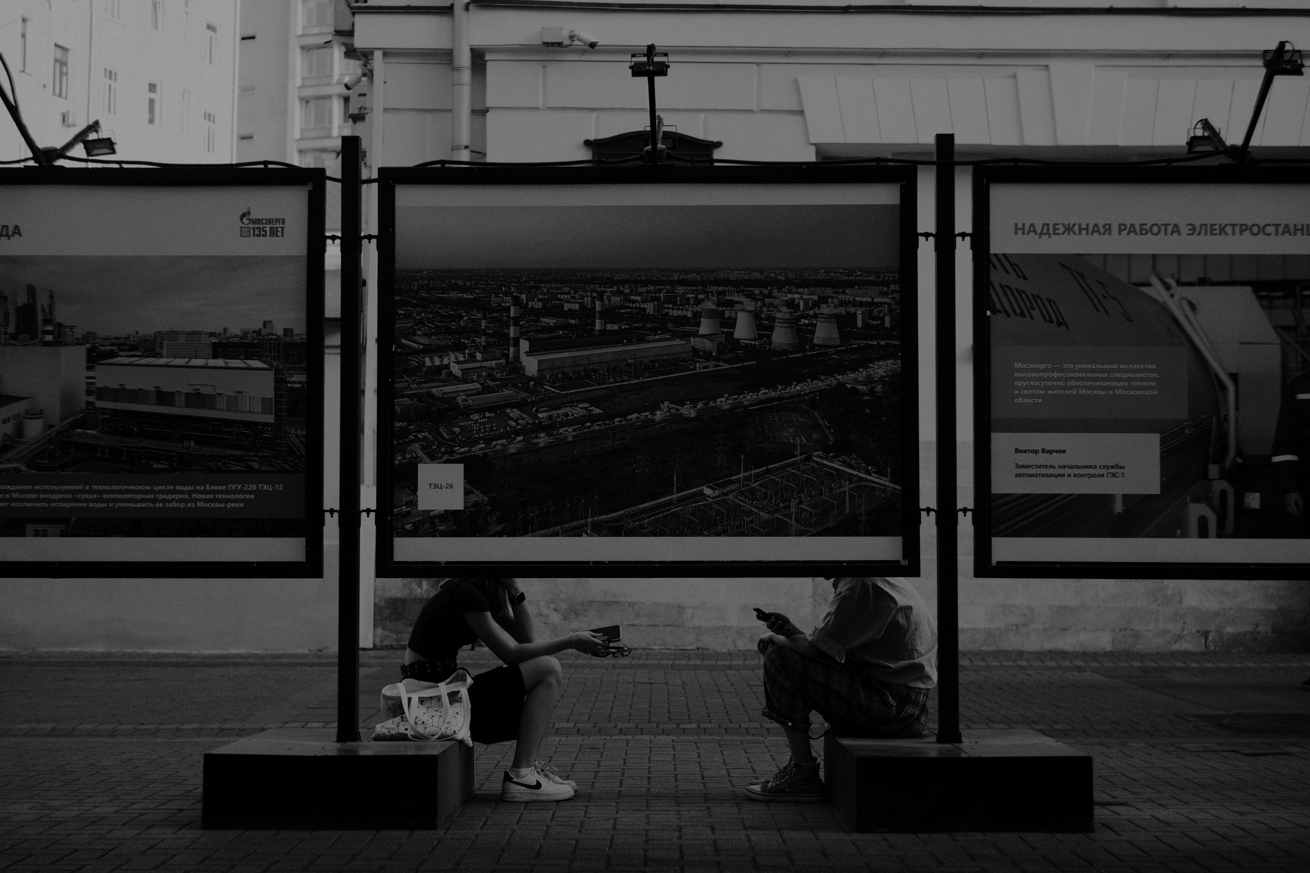 Black-and-white outdoor advertising display illustrating how consumer tech brands adapt a consistent brand narrative for media, consumers, investors and retailers.