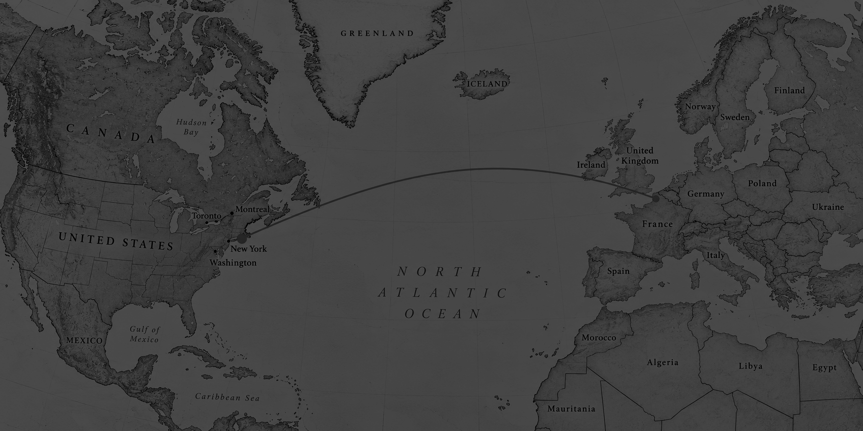 Map showing a route from Europe to the United States, representing European tech companies entering the US market and building American credibility.